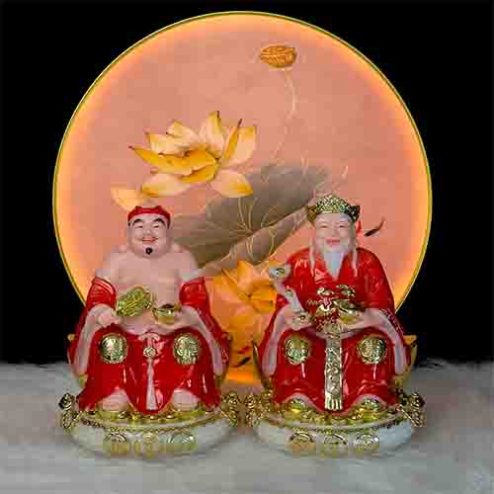 Tượng Thần Tài Ông Địa Đá Đỏ Đế Tròn Bộ 2 Ông T056