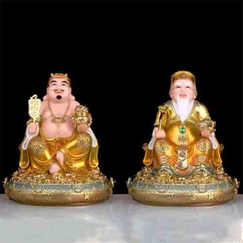 Tượng Thần Tài Ông Địa Đá Nhập Khẩu Cao Cấp Vàng Bộ 2 Ông T027