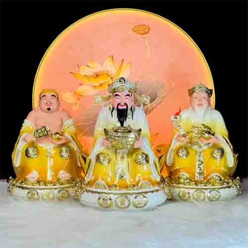 Tượng Thần Tài Thổ Địa Bộ 3 Ông Đế Tròn Đá Vàng Cao Cấp T064