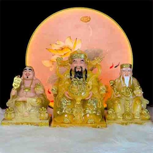 Tượng Thần Tài Thổ Địa Đá Thạch Anh Bộ 3 Ông Nhập Khẩu T010