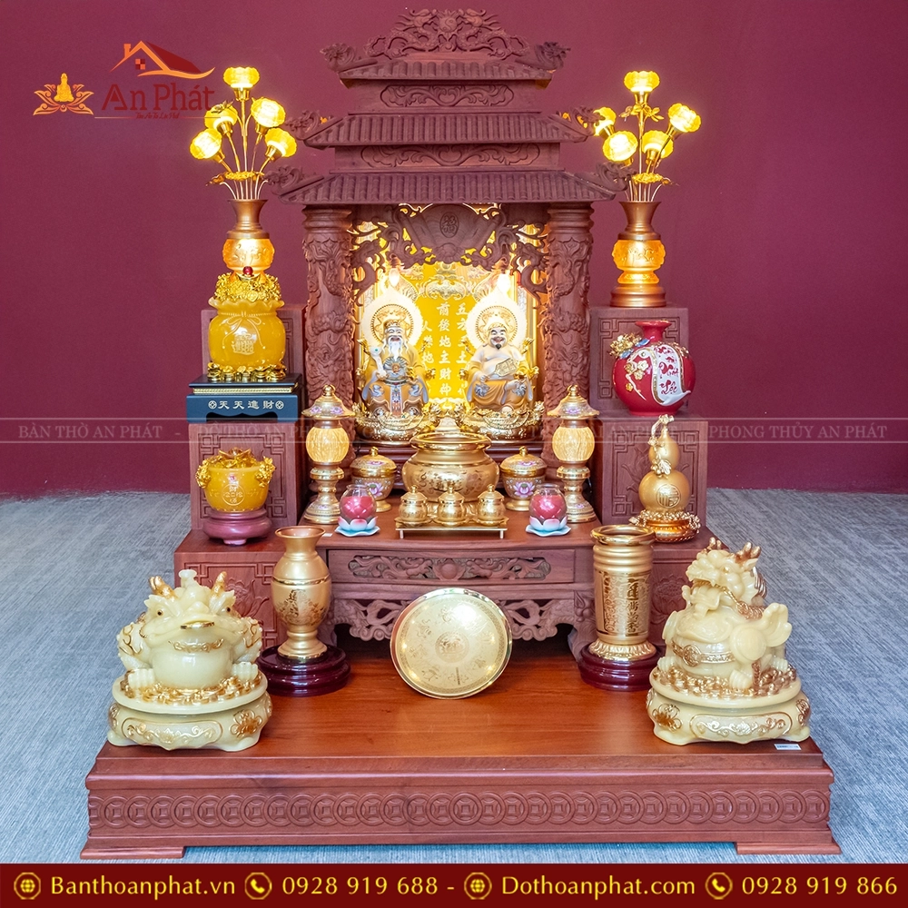 Bàn Thần Tài Thổ Địa 3 Mái Gỗ Hương Đồ Thờ Hợp Kim TT1836 1 ban than tai tho dia 3 mai go huong do tho hop kim tt898 2