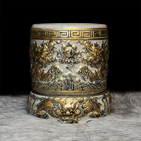 Bát Hương Bát Tràng Men Rạn Vẽ Vàng 24K DT338