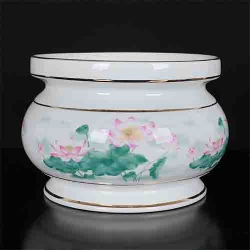 Bát Hương Sứ Trắng Hoa Sen Hồng Lá Xanh DT279