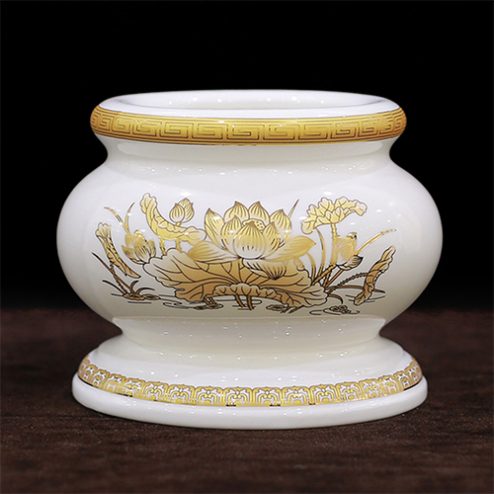Bát Nhang Sứ Trắng Hoa Sen Vàng DT243