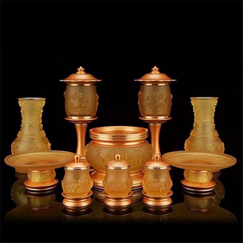 Bộ Đồ Thờ Cao Cấp Lưu Ly Hoa Sen Nổi Nhập Khẩu BDT034
