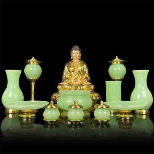 Bộ Đồ Thờ Đá Lưu Ly Xanh Ngọc Cao Cấp BDT016