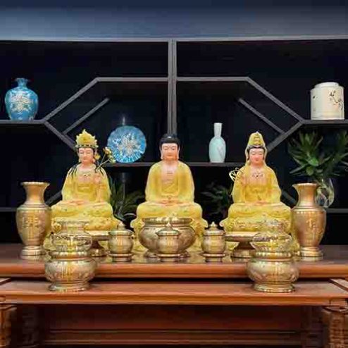 Bộ Đồ Thờ Phật Đồng Hoa Sen Chữ Vàng Cao Cấp BDT022