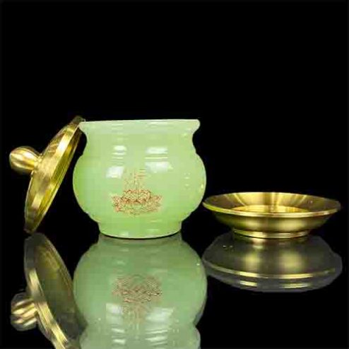Choé Thờ Đá Lưu Ly Xanh Ngọc Hoa Sen Chữ Phật DT287
