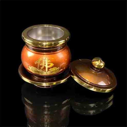 Chóe Thờ Đồng Đỏ Hoa Sen Chữ Phật DT212