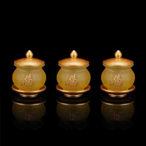Choé Thờ Lưu Ly Chữ Phật Khắc Chìm Đế Đồng Vàng DT301