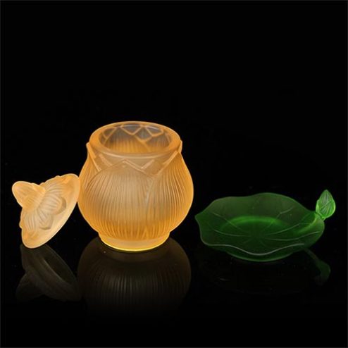 Choé Thờ Lưu Ly Phúc Liên Đế Sen Lá Xanh (Cao 9cm) DT344
