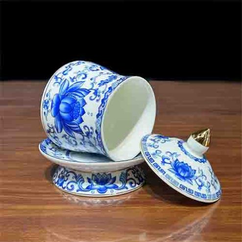 Chóe Thờ Sứ Sen Trắng Xanh DT222