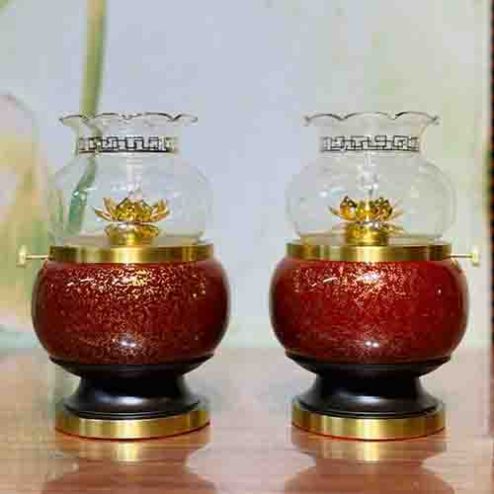 Đèn Dầu Thờ Đồng Vân Đá Đỏ DT271