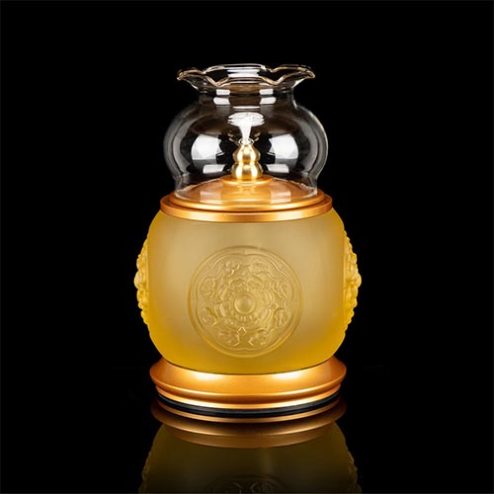 Đèn Dầu Thờ Lưu Ly Bảo Tướng Tròn Chân Đồng Vàng DT363