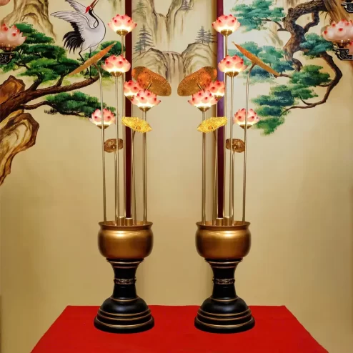 Đèn thờ điện đồng thân trụ hoa sen DTD1322 An Phát