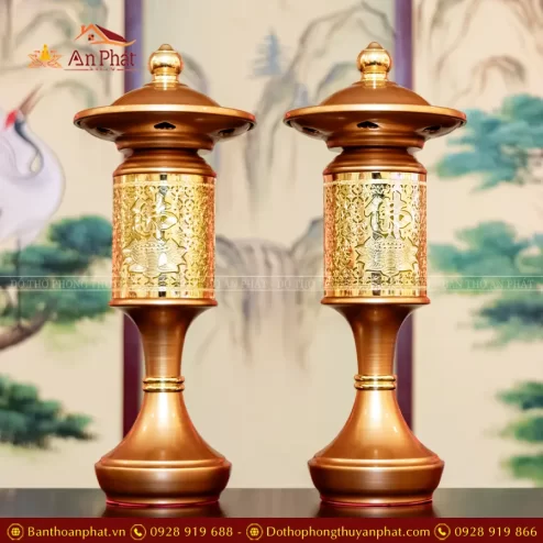 Đèn thờ điện trụ lưới có mái thân hợp kim vàng DTD1301 An Phát