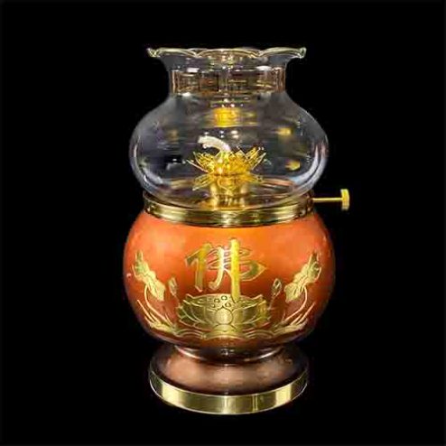 Đèn Thờ Dầu Đồng Đỏ Hoa Sen Chữ Phật DT214