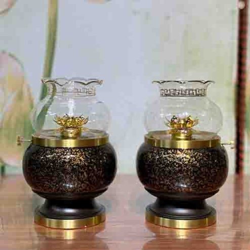 Đèn Thờ Dầu Đồng Vân Đá Đen DT277