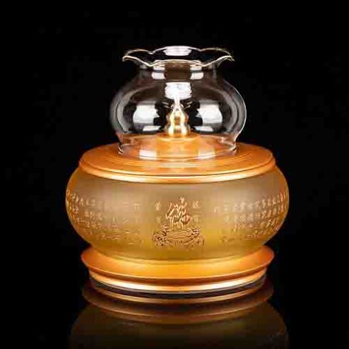 Đèn Thờ Dầu Lưu Ly Hoa Sen Chữ Phật Khắc Chìm DT302