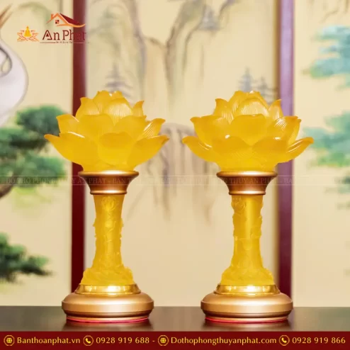 Đèn thờ cúng bằng điện lưu ly 1 bông đẹp