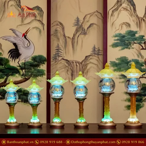 Đèn thờ điện cầu pha lê mái chùa lưu ly DTD1335 An Phát
