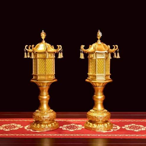 Đèn thờ điện đồng họa tiết lá bồ đề mái chùa DTD1343 An Phát
