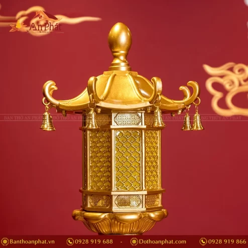 Đèn thờ điện đồng họa tiết lá bồ đề mái chùa DTD1343 An Phát
