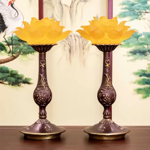 Đèn thờ điện Lưu Ly 1 bông khắc hoa văn nổi DTD1331 An Phát