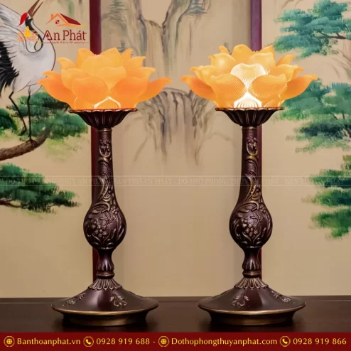 Đèn thờ điện Lưu Ly 1 bông khắc hoa văn nổi DT1331 An Phát