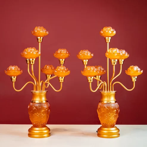 Đèn thờ điện lưu ly cành cong bầu thon cao DTD1338 An Phát