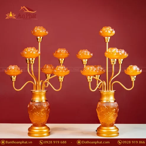 Đèn thờ điện lưu ly cành cong bầu thon cao DTD1338 An Phát