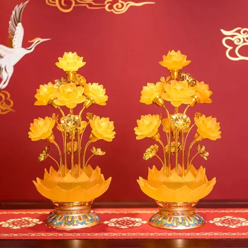 Đèn thờ điện lưu ly hoa sen nhiều bông DTD1344 An Phát