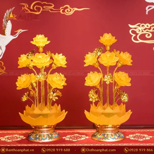 Đèn thờ điện lưu ly hoa sen nhiều bông DTD1344 An Phát