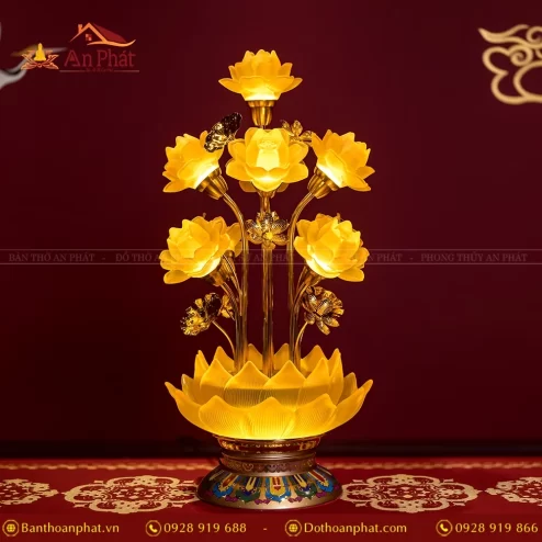 Đèn thờ bằng điện lưu ly hoa sen nhập khẩu cao cấp