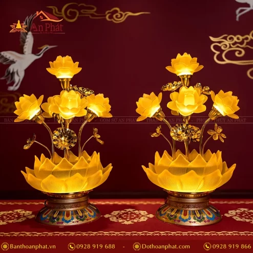 Đèn thờ điện lưu ly hoa sen 5 bông DTD1344 An Phát