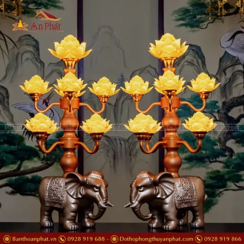 Đèn thờ điện lưu ly nhiều bông đế voi DTD1307 An Phát