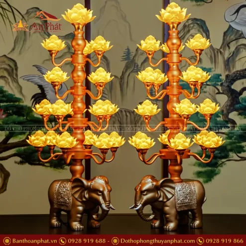 Đèn thờ điện lưu ly 19 bông đế voi An Phát