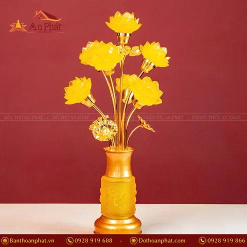 Đèn thờ bằng điện 5 bông hoa sen lưu ly