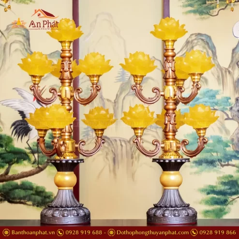 Đèn thờ điện Lưu Ly nhiều bông thân đồng DTD1330 An Phát