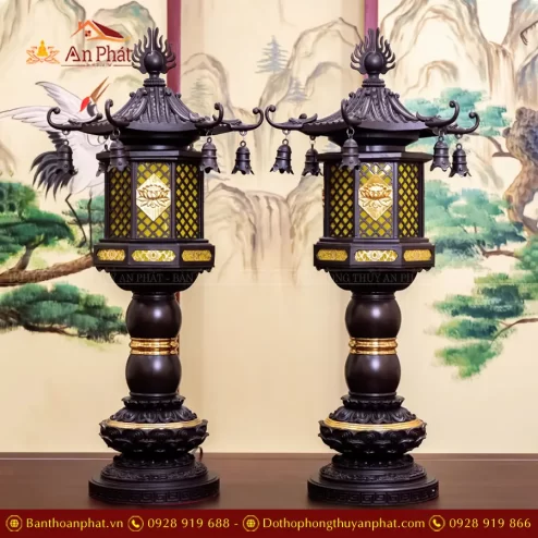 Đèn thờ điện mái chùa họa tiết lá bồ đề DTD1319 An Phát