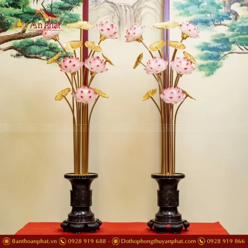 Đèn thờ điện nhiều bông hoa sen hồng DTD1334 An Phát