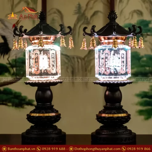 Đèn thờ điện pha lê mái chùa trụ vuông DTD1304 An Phát