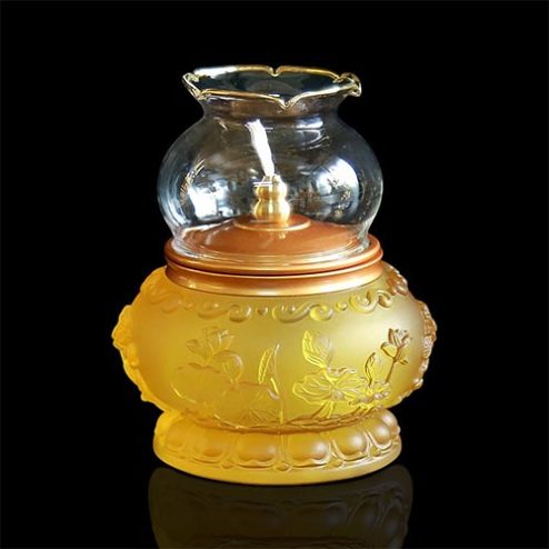 Đèn Thờ Lưu Ly Bằng Dầu Hoa Sen Nổi Nhập Khẩu DT359