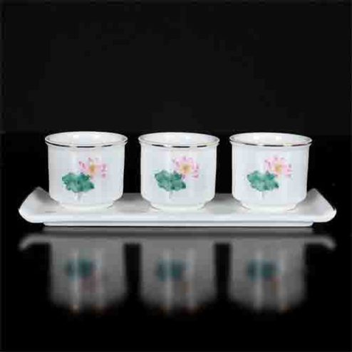 Kỷ Chén Sứ Trắng Hoa Sen Hồng Lá Xanh DT285