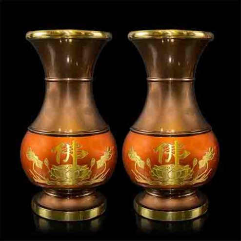 Lọ Hoa Đồng Đỏ Hoa Sen Chữ Phật DT213