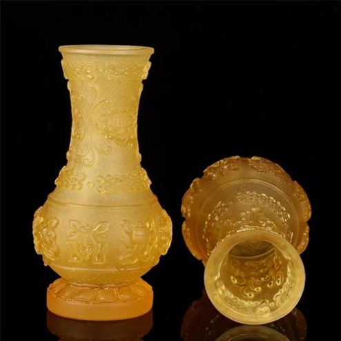 Lọ Hoa Lưu Ly 8 Cát Tường Khắc Nổi (Cao22cm) DT337