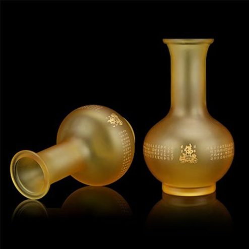 Lọ Hoa Lưu Ly Tâm Kinh Vàng Chữ Phật Khắc Chìm DT334