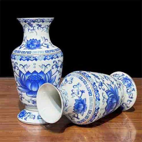 Lọ Hoa Sứ Sen Trắng Xanh DT224