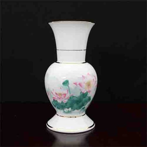 Lọ Hoa Sứ Trắng Hoa Sen Hồng Lá Xanh DT282