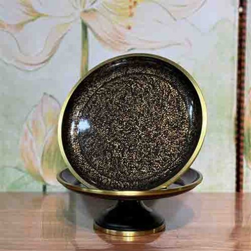 Mâm Bồng Đồng Vân Đá Đen DT274